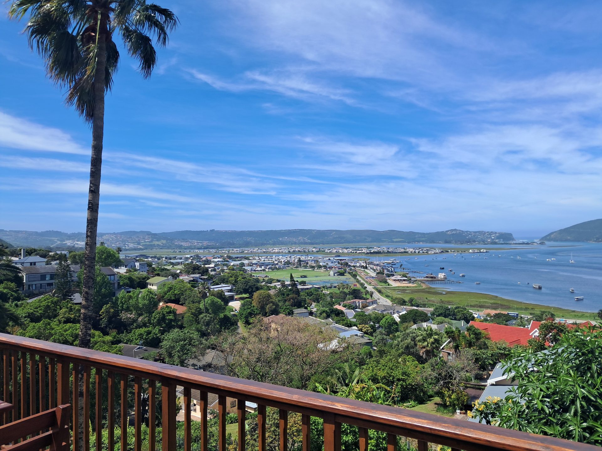 Knysna Lagoon with boats, seen from Knysna Paradise Guesthouse